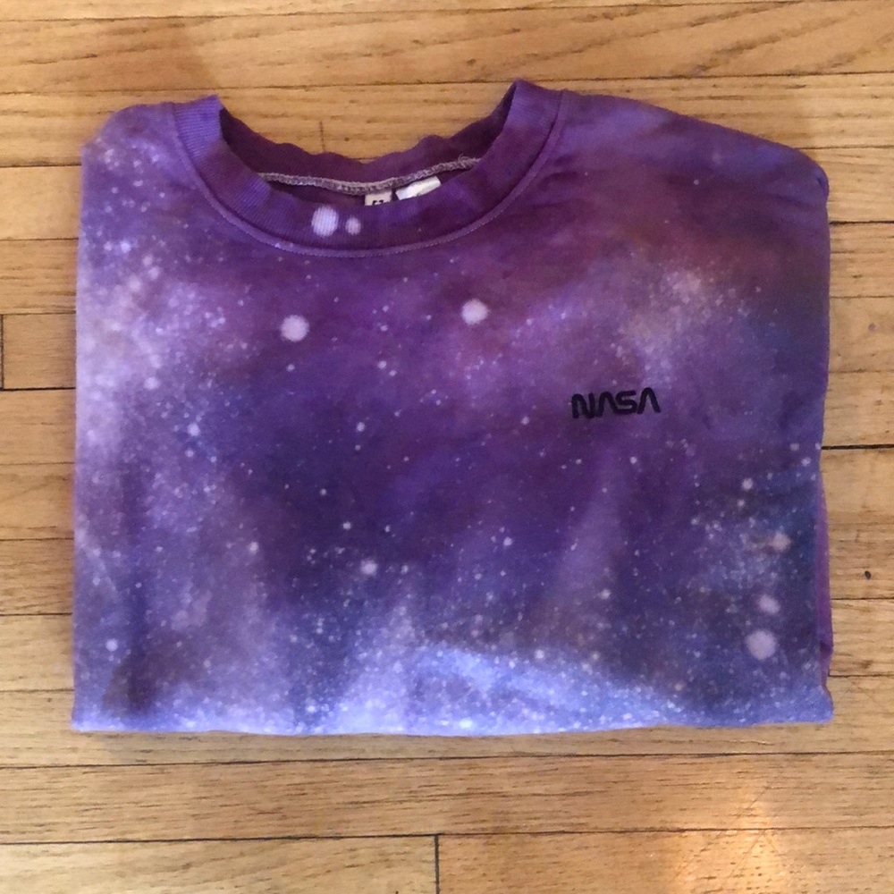 Hand dyed galaxy crew neck sweater with NASA embroidered detail